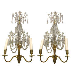 Pair Of Swedish Gustavian Ormolu Cut Glass Two-branch Sconces