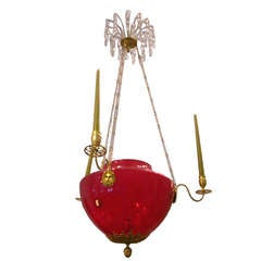 Russian 4-lights Chandelier With Ruby Glass