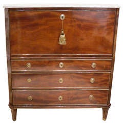 Swedish Gustavian Brass-Mounted Mahogany and Marble-Top Secretaire