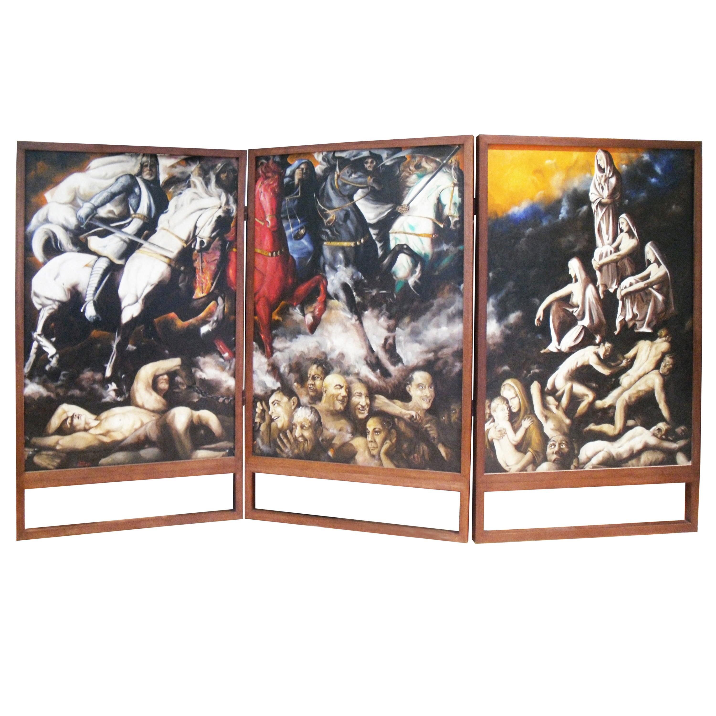 Oil on Canvas Triptych of Horsemen by Enrique Senis Oliver For Sale