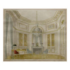 Antique Pen And Watercolor Depicting A Paris Library