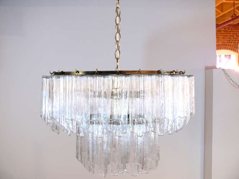 Thirty crystal two tier Tronchi Venini chandelier with 9 sockets.  Crystals are angle cut to enahance their floral shape.  Crystals are all in perfect condition with no chips.  Rewired and ready to hang.
