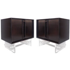 Pair of Kagan Style Lucite Base End Tables
