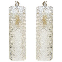 Pair of Hexagonal Prism Glass Pendants