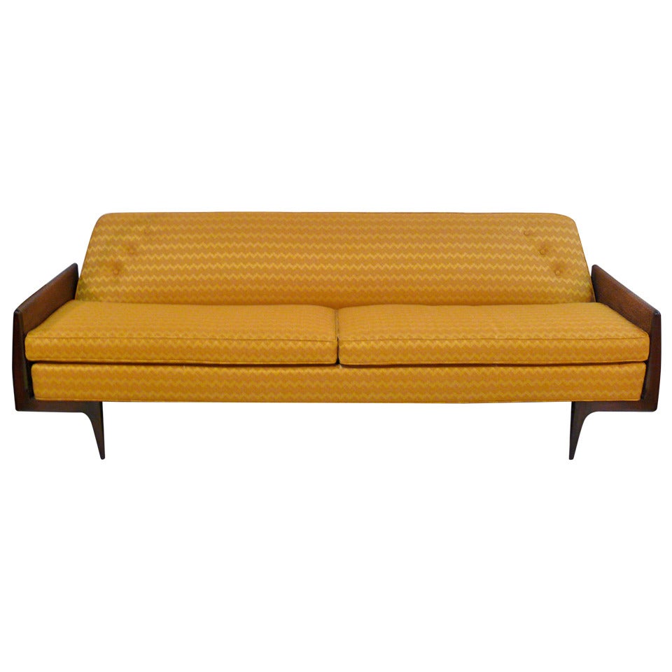 Danish Mid Century Sofa with Caned Sides