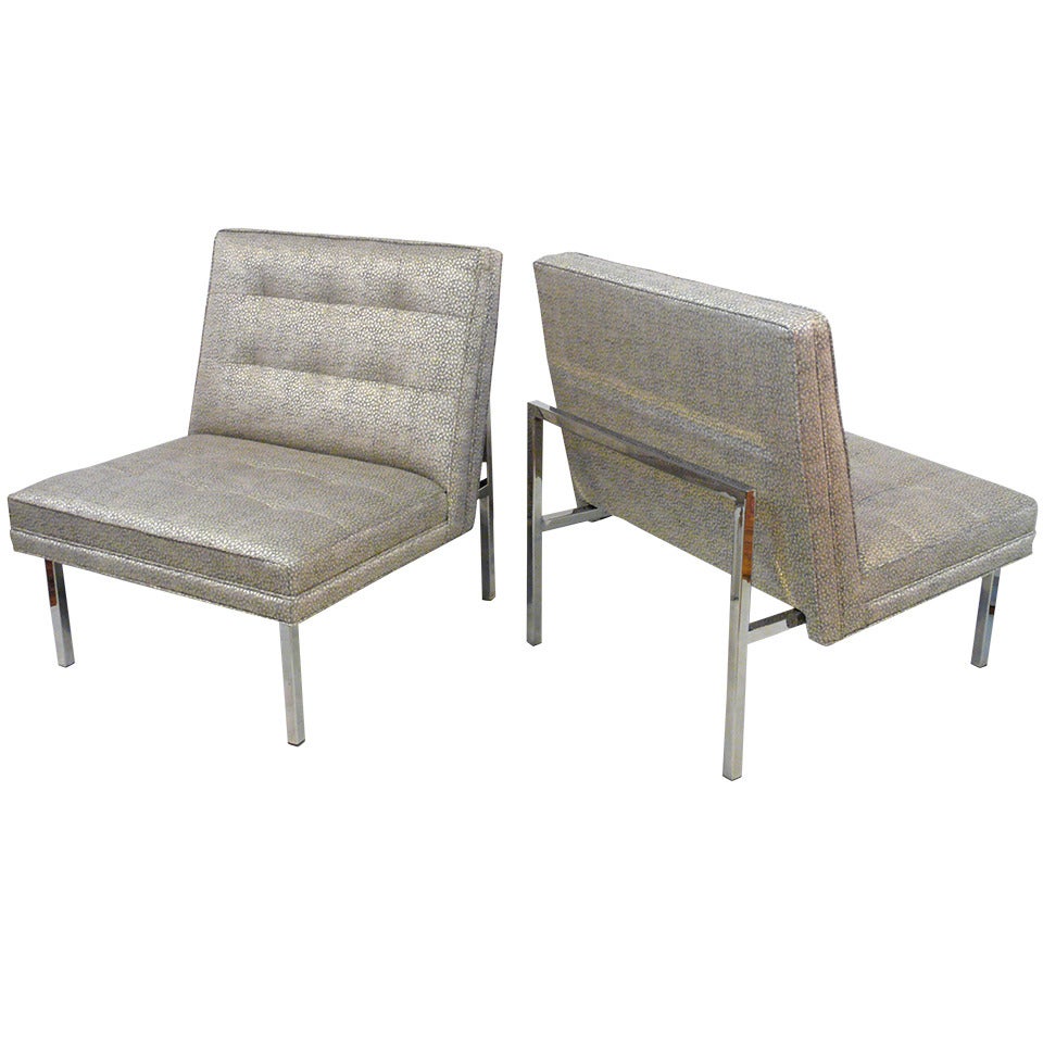 Pair of Chrome and Upholstered Slipper Chairs