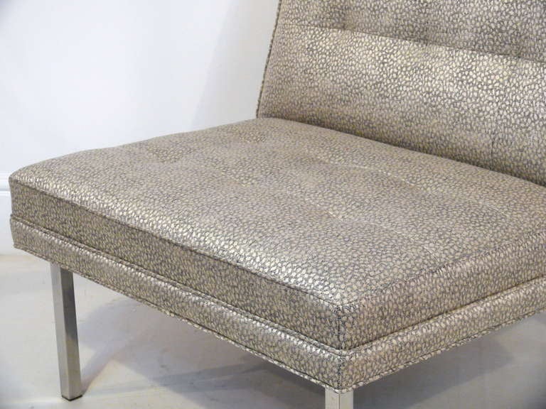 American Pair of Chrome and Upholstered Slipper Chairs