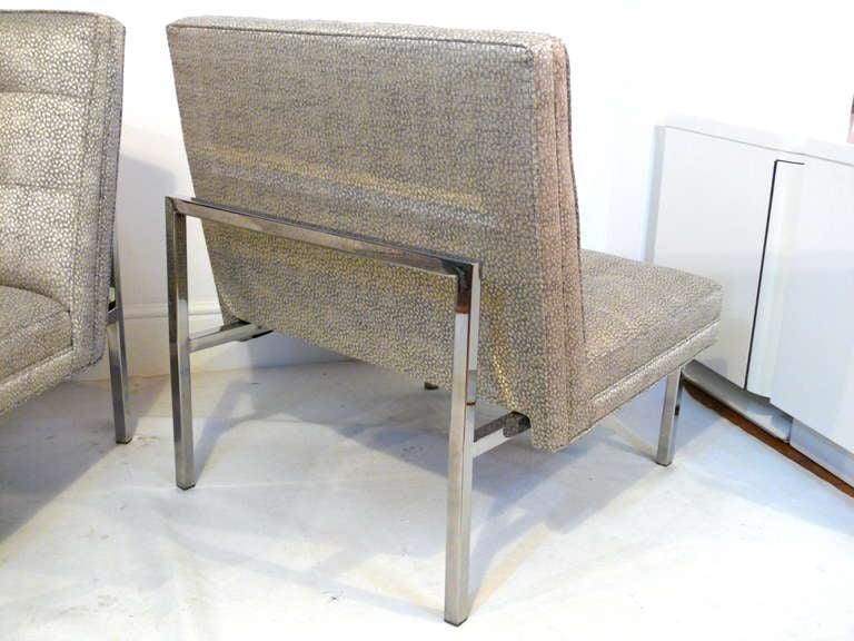 20th Century Pair of Chrome and Upholstered Slipper Chairs