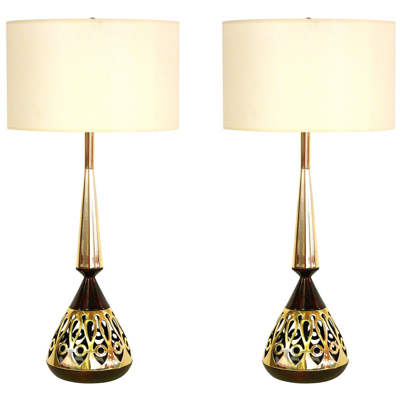 Pair of Tony Paul for Westwood Walnut and Brass Lamps
