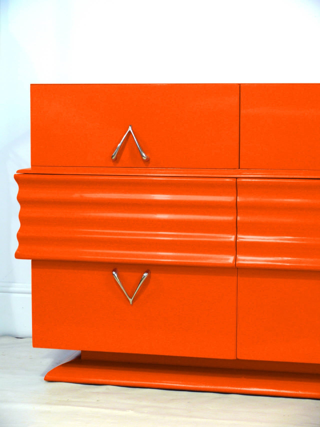 Mid-Century Modern 1940s Hermes Orange Lacquered Credenza