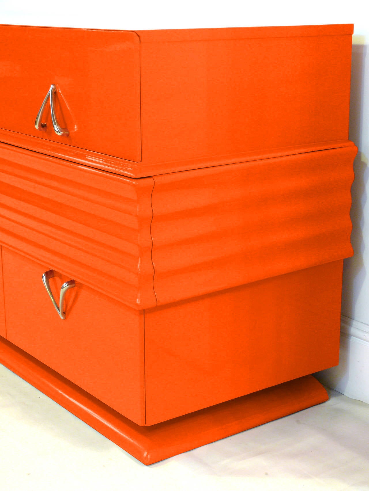 American 1940s Hermes Orange Lacquered Credenza