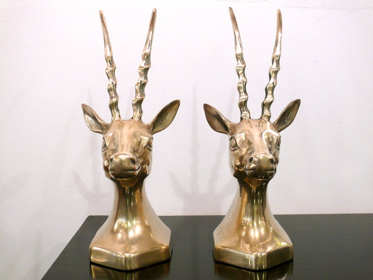 Mid-Century Modern Pair of Brass Antelope Bookends