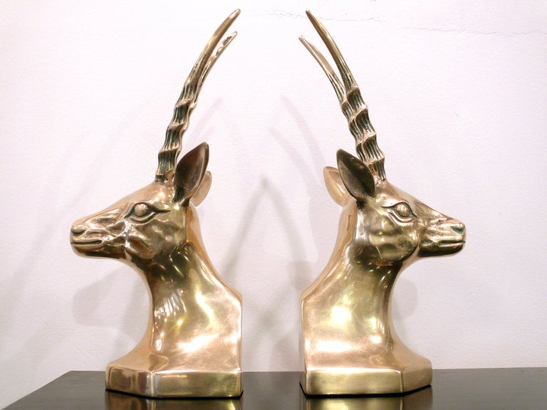 American Pair of Brass Antelope Bookends