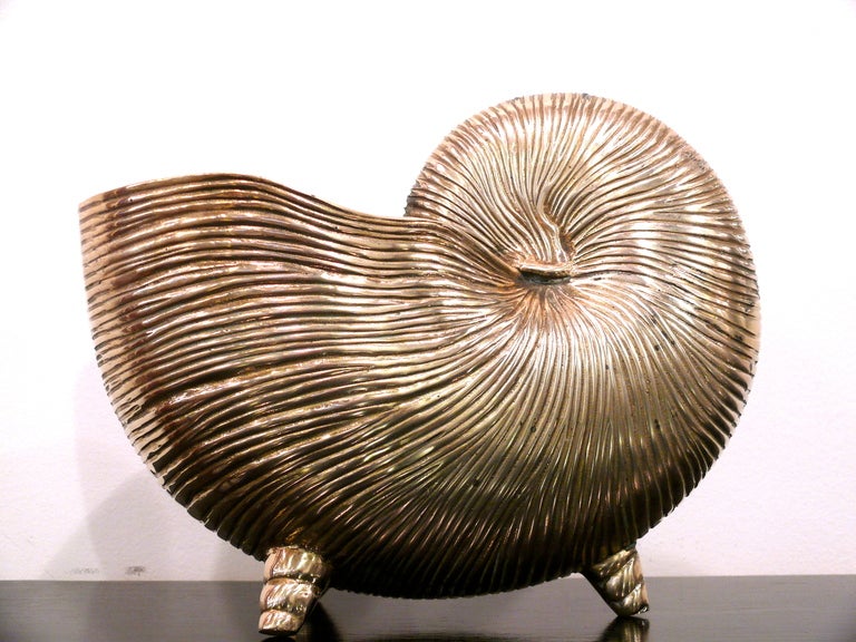 Mid-Century Modern Nautilus Shell Brass Vase