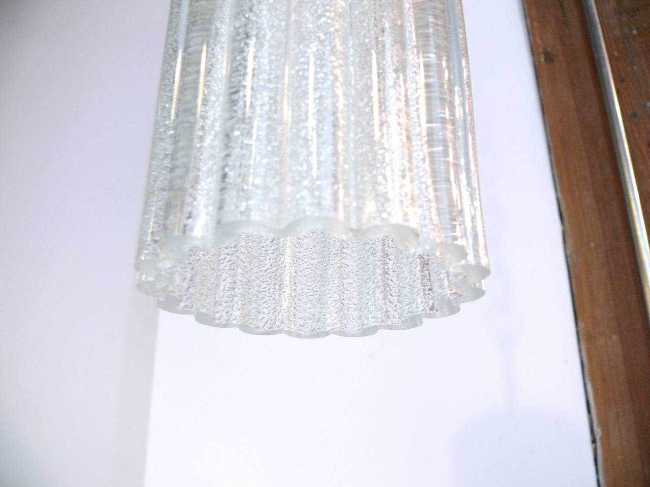 Pair of Scalloped Glass Pendant Lights 1