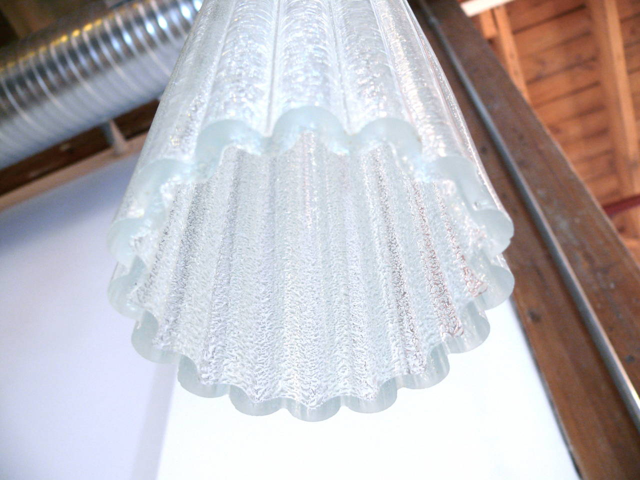 20th Century Pair of Scalloped Glass Pendant Lights