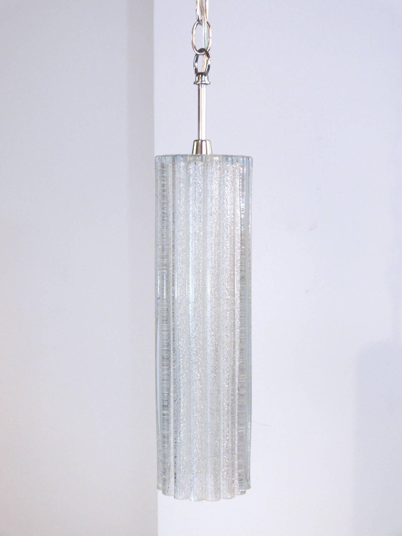 Elegant pair of pendant lights with a sparkly frosted 15