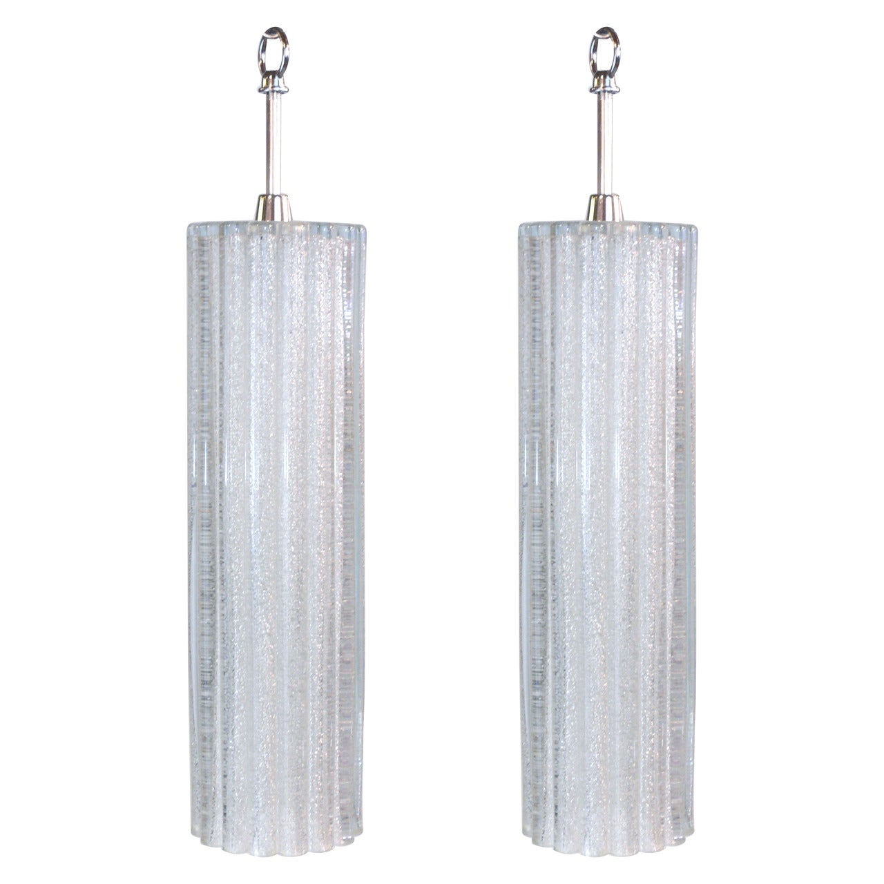 Pair of Scalloped Glass Pendant Lights