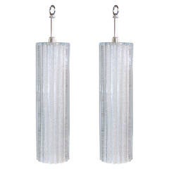 Pair of Scalloped Glass Pendant Lights