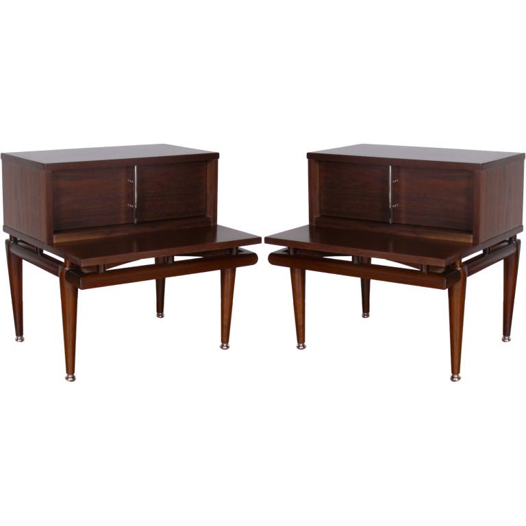 Pair of Tiered Walnut End Tables By Kent Coffey