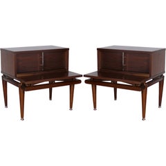 Pair of Tiered Walnut End Tables By Kent Coffey