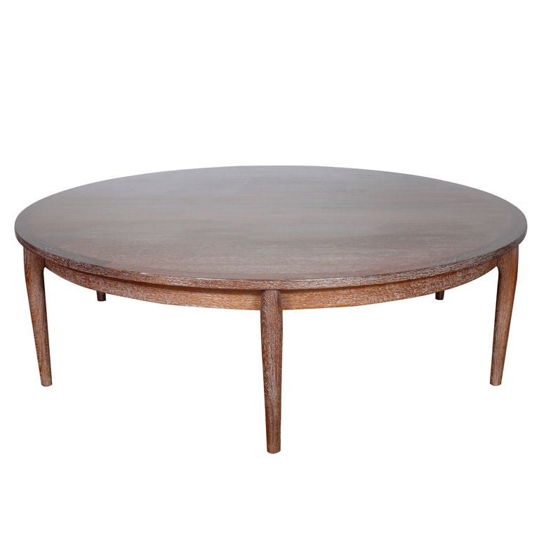 ON HOLD 60" Round Cerused Mid Century Coffee Table
