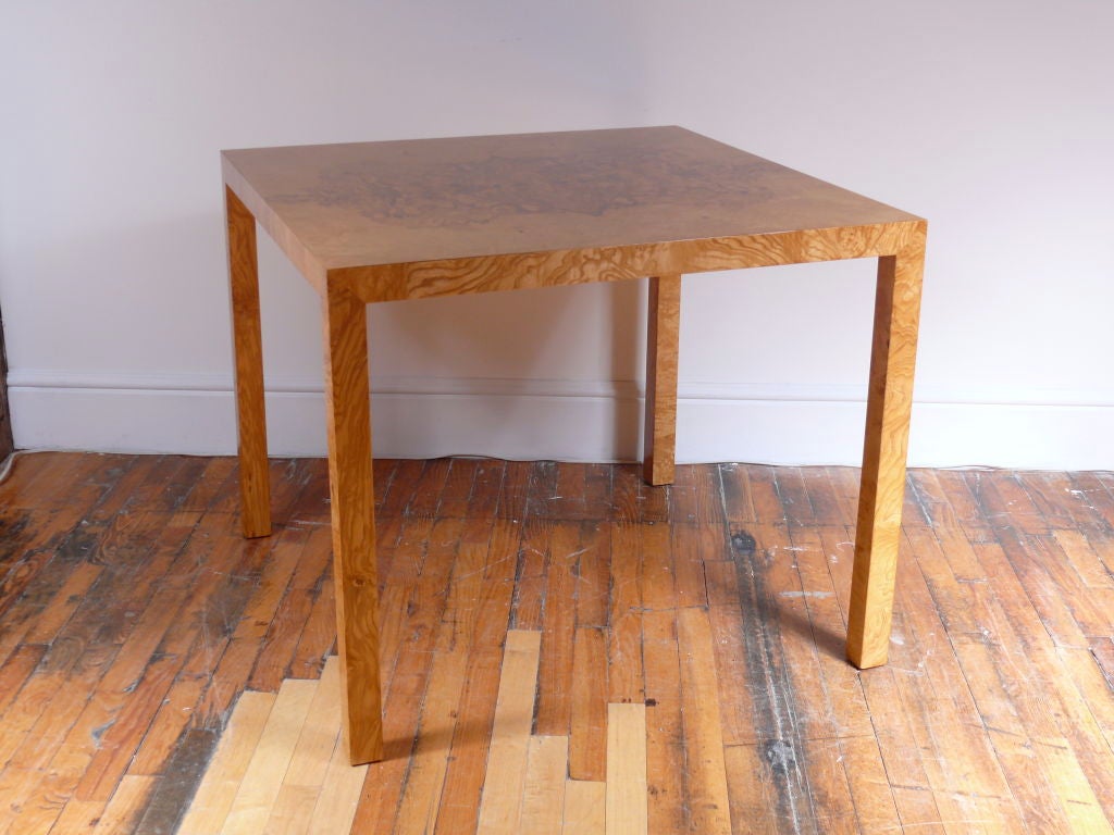 Magnificent parsons style Birdseye Maple Game Table in the manner of Milo Baughman.