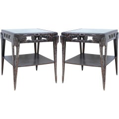 Pair of Tall Cerused Mirrored End Tables