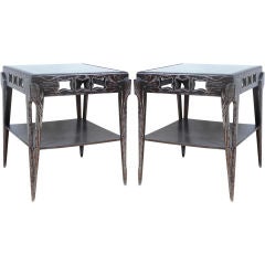 Pair of Tall Cerused Mirrored End Tables