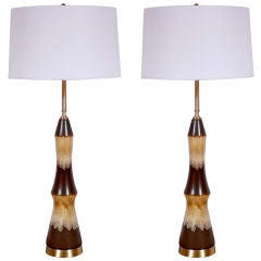 Vintage Pair of Mid Century Glazed Table Lamps