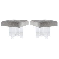 Pair of X Base Lucite Ottomans