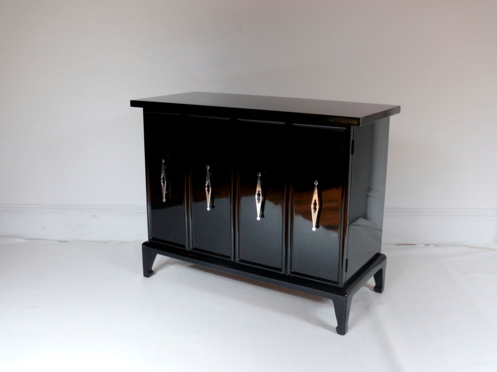 American ON HOLD Pair of Black Regency Cabinets