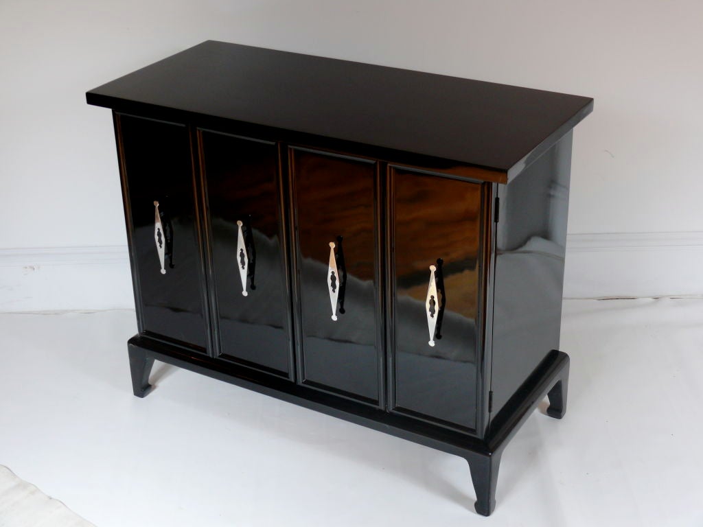 Wood ON HOLD Pair of Black Regency Cabinets