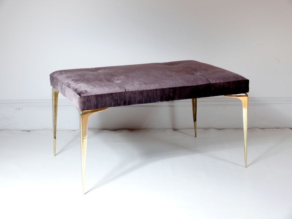 Pair of Brass and Velvet Benches in the Manner of Gio Ponti
