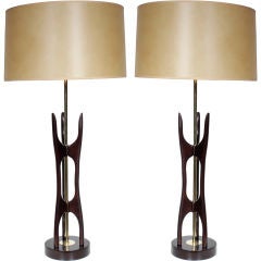 A Pair of Mid Century Kagan Style Wood lamps
