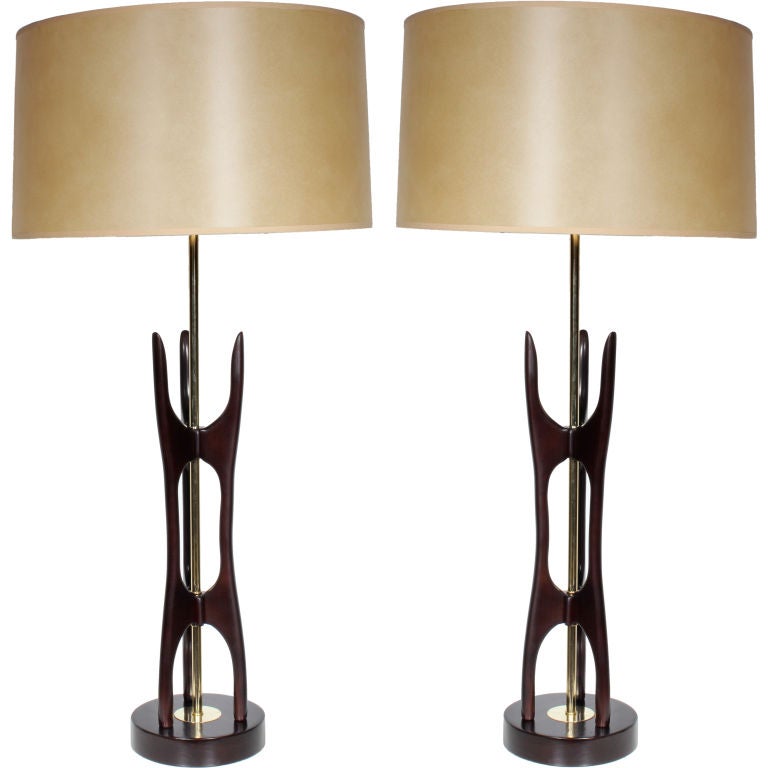 A Pair of Mid Century Kagan Style Wood lamps