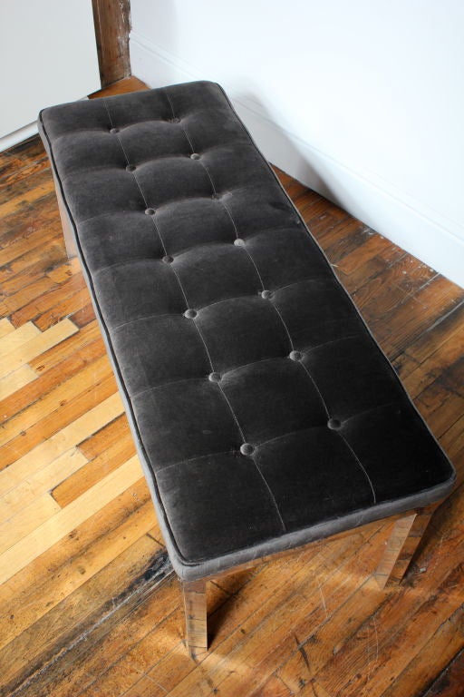 Polished Aluminum and Washed Velvet Bench In Excellent Condition In New York, NY