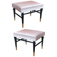 Used OH HOLD Pair of Embossed Velvet Cerused Benches
