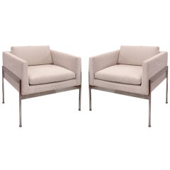 Pair of Chrome and Upholstered Chairs in the Manner of Knoll 2