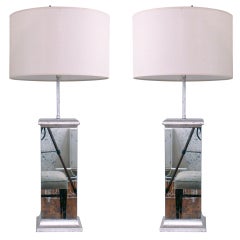 Pair of Mirrored Silver Leaf LampsLamps