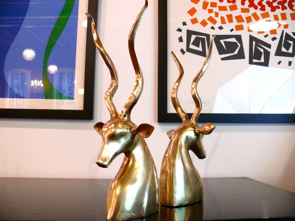 American Pair of Brass Antelope Bookends