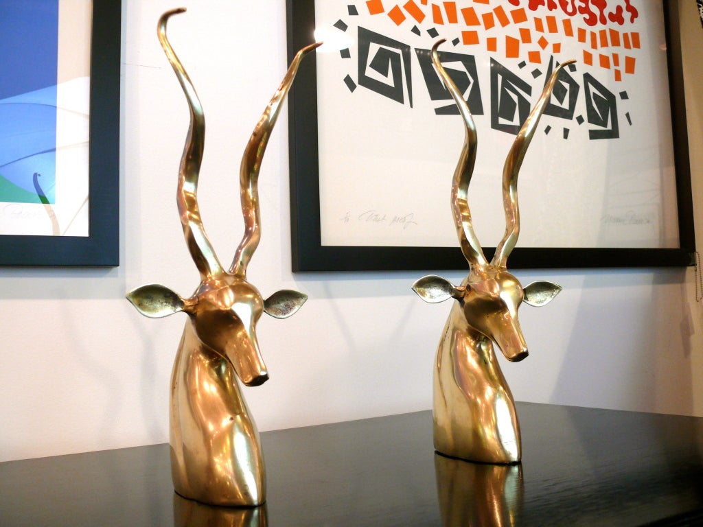 Mid-20th Century Pair of Brass Antelope Bookends