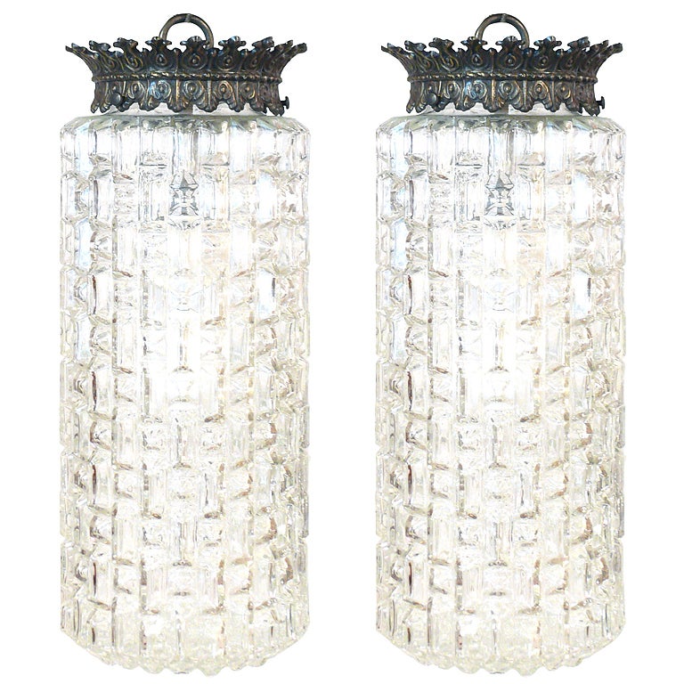 Pair of Glass Pendant Lights at 1stDibs