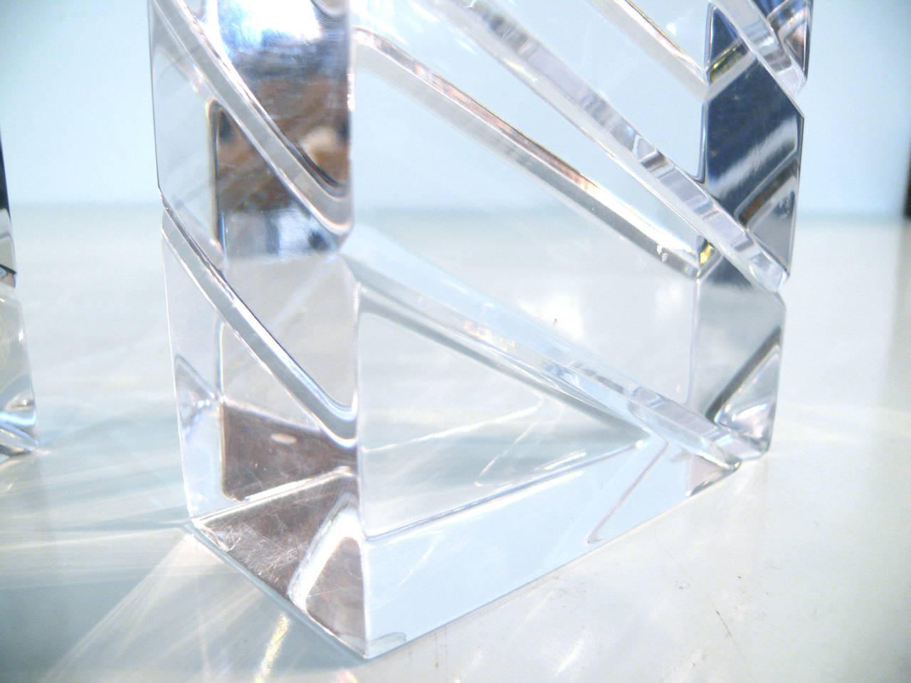 Pair of Acrylic Sculptural Bookends Signed Astrolite 1
