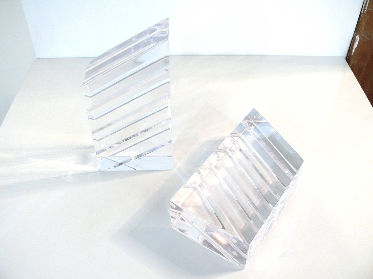 Pair of Acrylic Sculptural Bookends Signed Astrolite 3