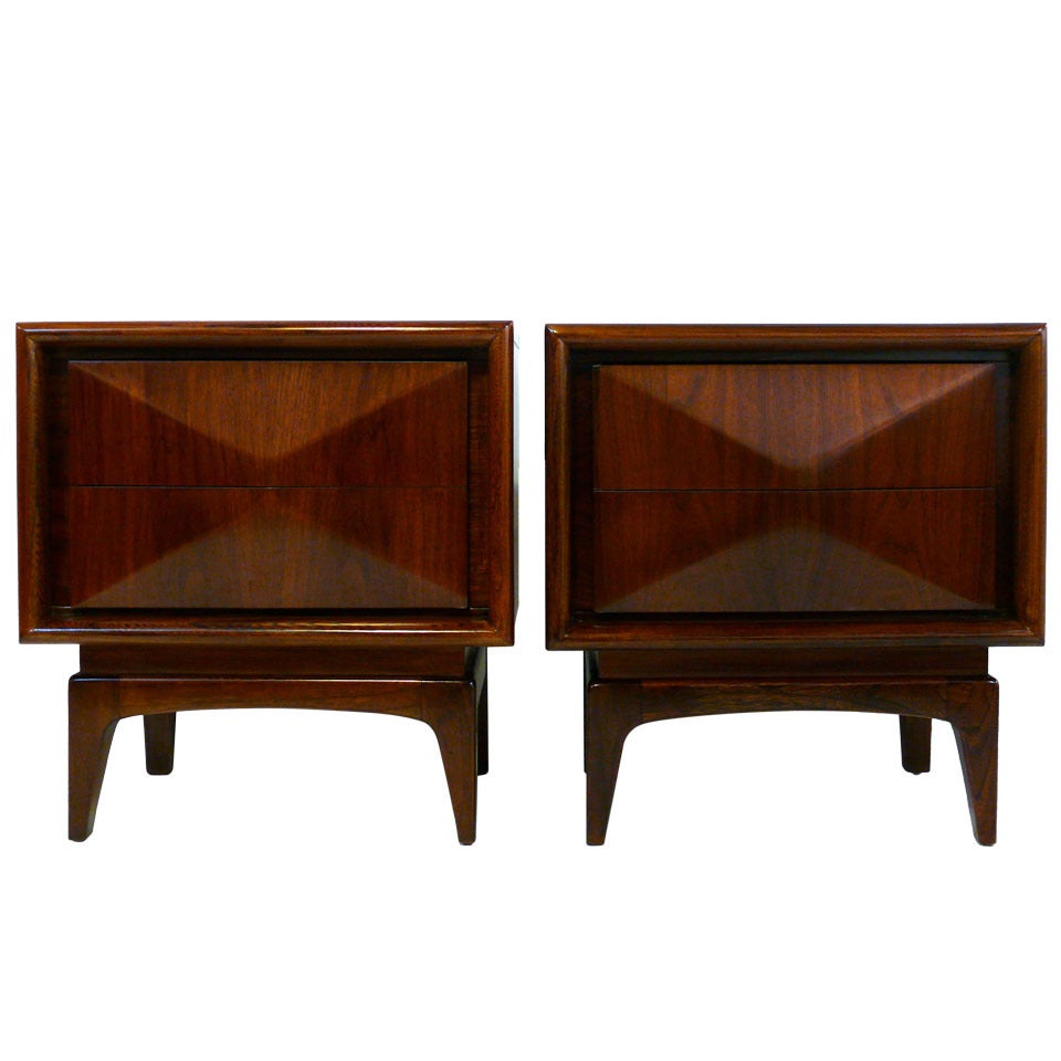 Pair of Natural Walnut Diamond Front End Tables