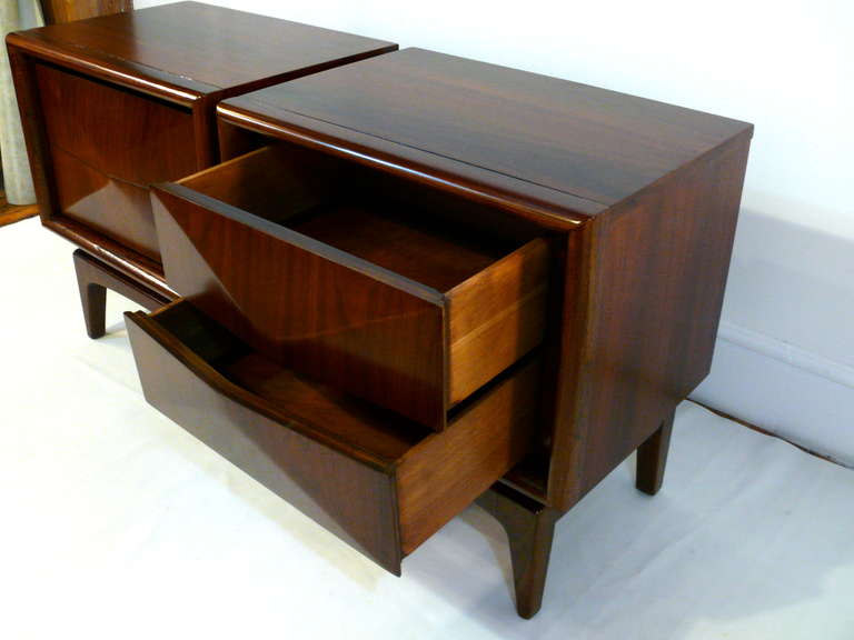 Pair of Natural Walnut Diamond Front End Tables 1