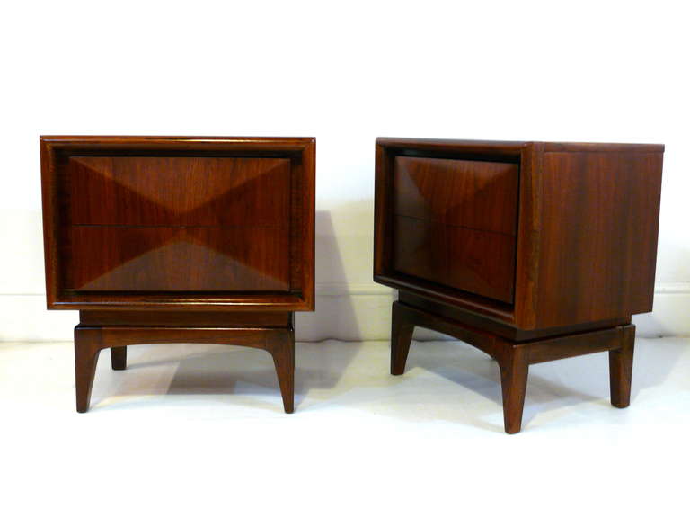 Pair of Natural Walnut Diamond Front End Tables 4