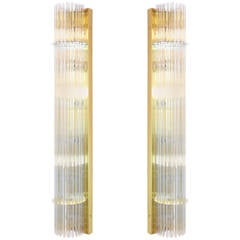 Pair of Tall Brass and Glass Rod Sconces