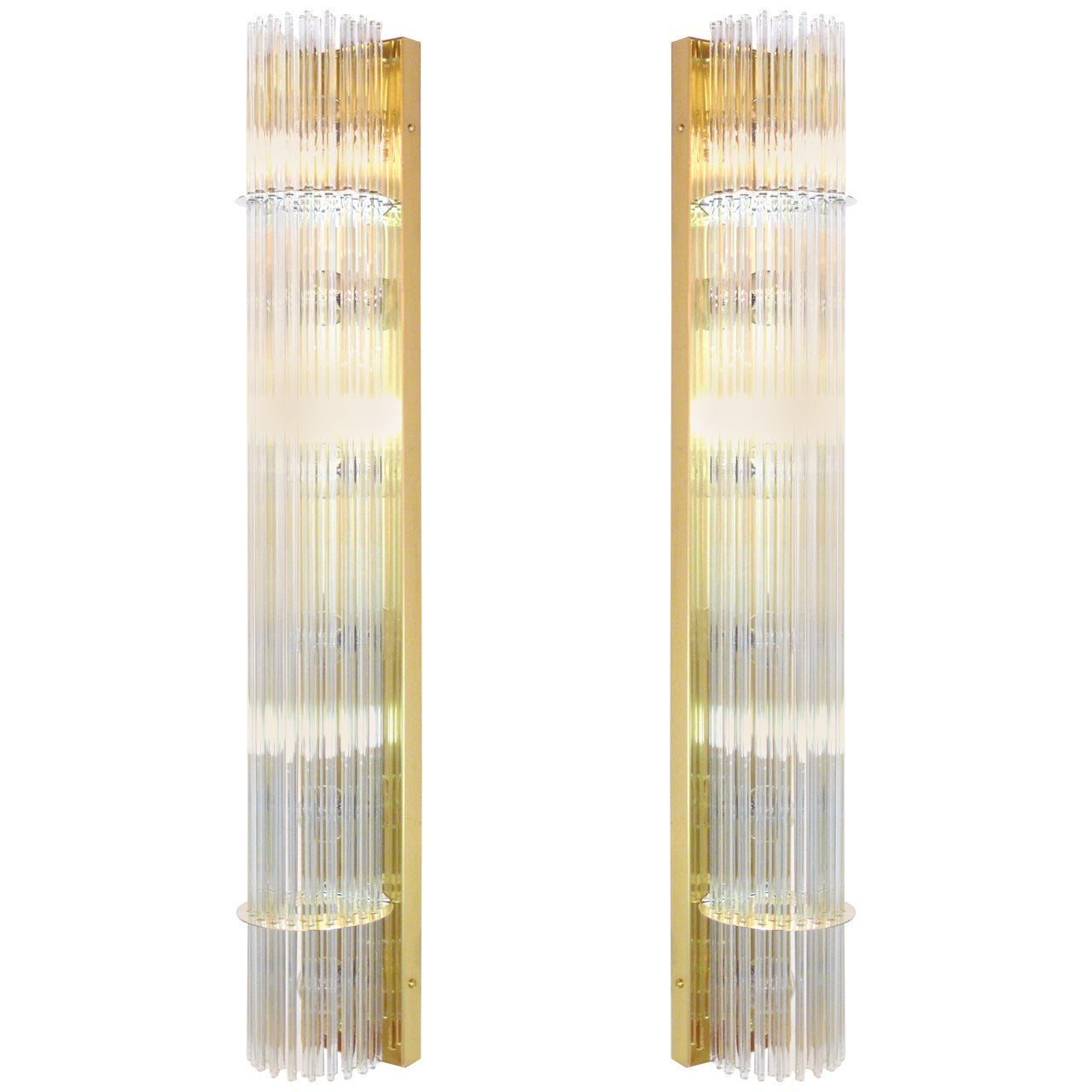 Pair of Tall Brass and Glass Rod Sconces
